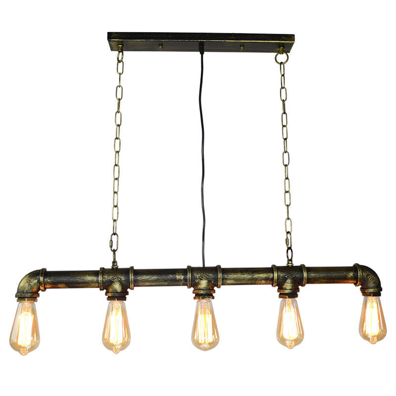 5 Lights Metal Tubular Island Pendant Lighting Retro Industrial Exposed Bulb Island Lamp Clearhalo 'Ceiling Lights' 'Island Lights' 'Lighting' 2605064