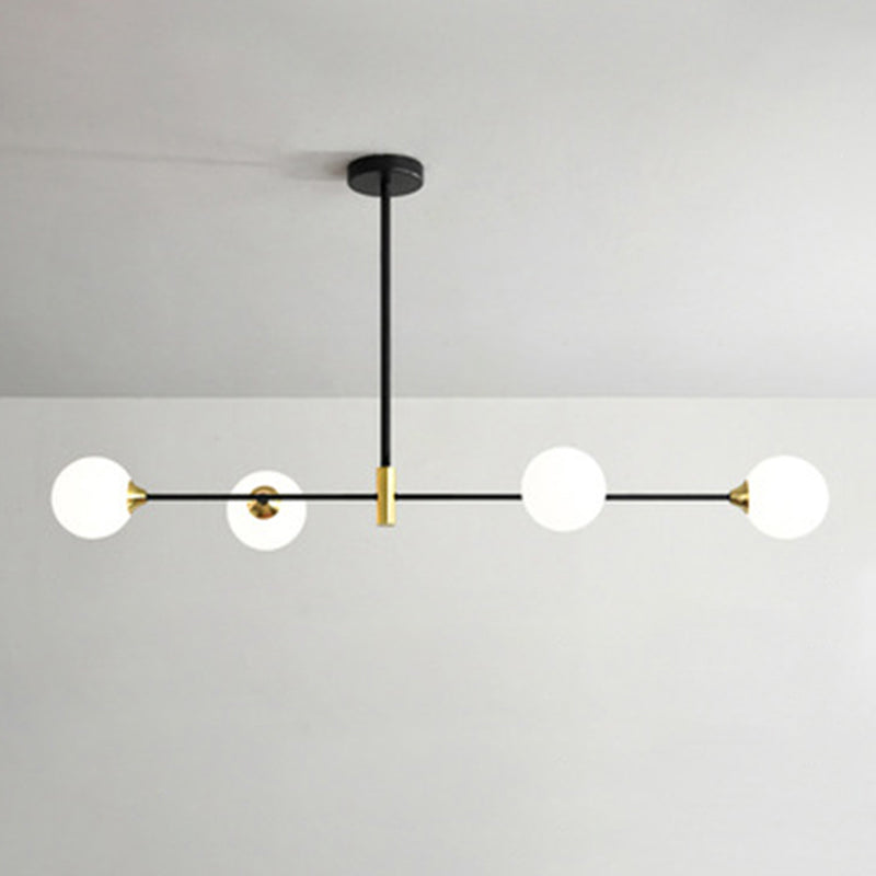Modern Minimalism Black Metal Island Pendant Lighting Spherical Glass Island Ceiling Light for Dining Table 4 Black Milk White Clearhalo 'Ceiling Lights' 'Island Lights' 'Lighting' 2605067