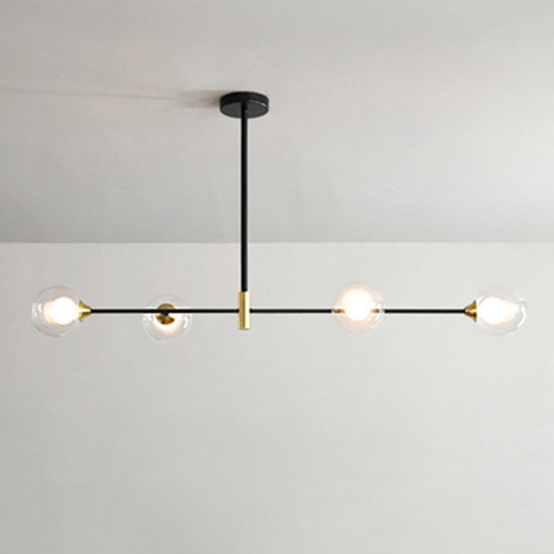 Modern Minimalism Black Metal Island Pendant Lighting Spherical Glass Island Ceiling Light for Dining Table 4 Black Clear Clearhalo 'Ceiling Lights' 'Island Lights' 'Lighting' 2605068