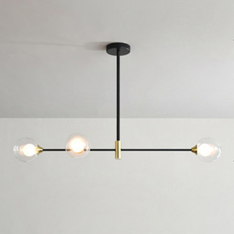 Modern Minimalism Black Metal Island Pendant Lighting Spherical Glass Island Ceiling Light for Dining Table 3 Black Clear Clearhalo 'Ceiling Lights' 'Island Lights' 'Lighting' 2605070