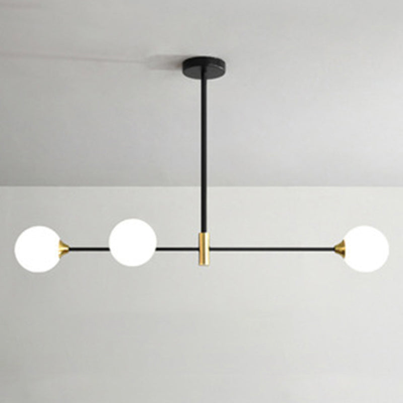 Modern Minimalism Black Metal Island Pendant Lighting Spherical Glass Island Ceiling Light for Dining Table 3 Black Milk White Clearhalo 'Ceiling Lights' 'Island Lights' 'Lighting' 2605072