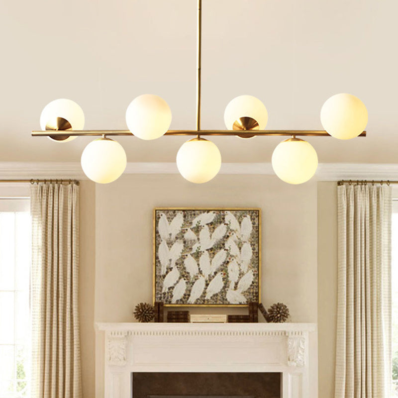 7 Light Modern Gold Metal Island Pendant Lighting Spherical White Glass Island Ceiling Light for Dining Table Clearhalo 'Ceiling Lights' 'Island Lights' 'Lighting' 2605099