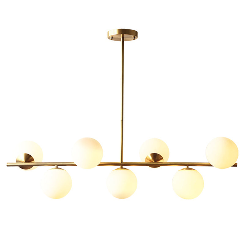 7 Light Modern Gold Metal Island Pendant Lighting Spherical White Glass Island Ceiling Light for Dining Table Gold Clearhalo 'Ceiling Lights' 'Island Lights' 'Lighting' 2605103
