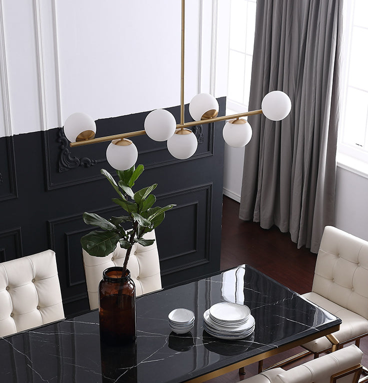 7 Light Modern Gold Metal Island Pendant Lighting Spherical White Glass Island Ceiling Light for Dining Table Clearhalo 'Ceiling Lights' 'Island Lights' 'Lighting' 2605107