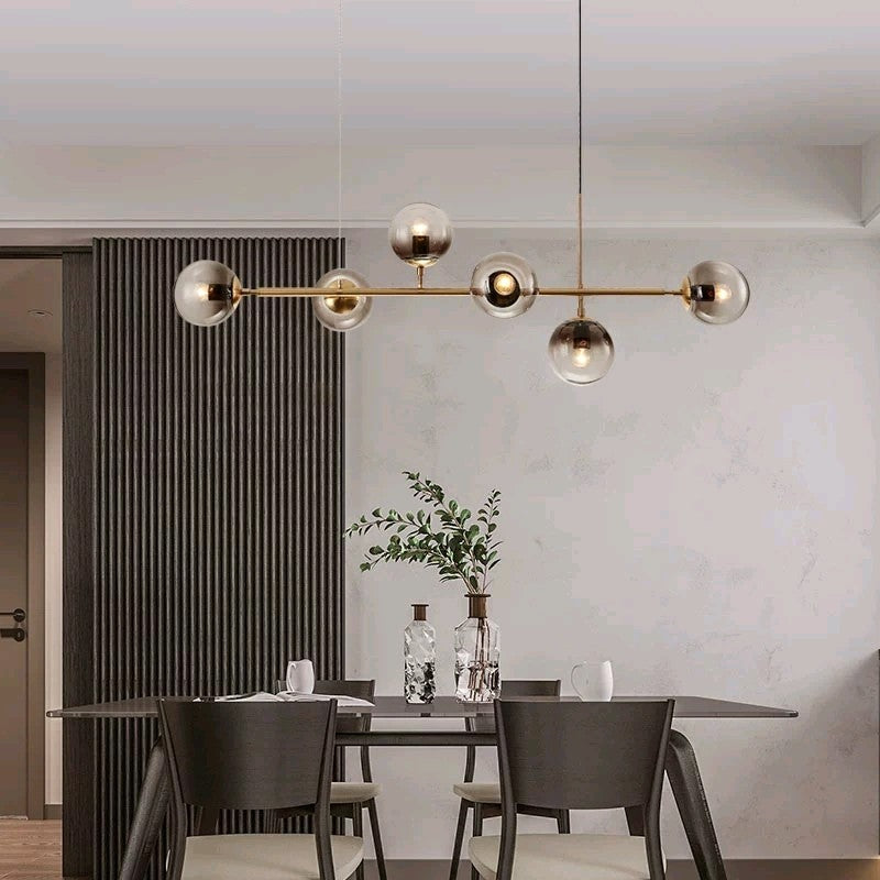 6 Light Modern Gold Metal Island Pendant Lighting Spherical Smoke Glass Island Ceiling Light for Dining Table Clearhalo 'Ceiling Lights' 'Island Lights' 'Lighting' 2605112
