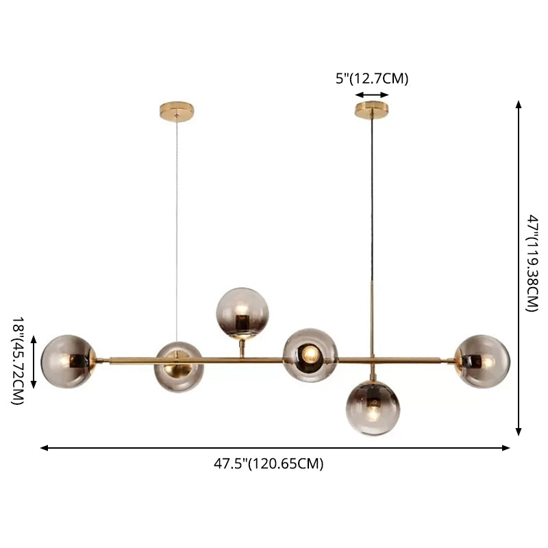 6 Light Modern Gold Metal Island Pendant Lighting Spherical Smoke Glass Island Ceiling Light for Dining Table Clearhalo 'Ceiling Lights' 'Island Lights' 'Lighting' 2605115