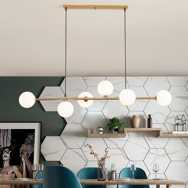 6 Light Modern Gold Metal Island Pendant Lighting Spherical Glass Island Ceiling Light for Dining Table Clearhalo 'Ceiling Lights' 'Island Lights' 'Lighting' 2605116