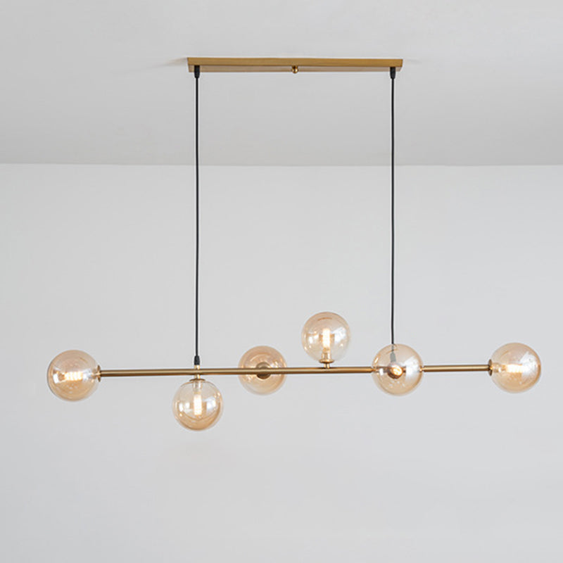 6 Light Modern Gold Metal Island Pendant Lighting Spherical Glass Island Ceiling Light for Dining Table Clearhalo 'Ceiling Lights' 'Island Lights' 'Lighting' 2605117