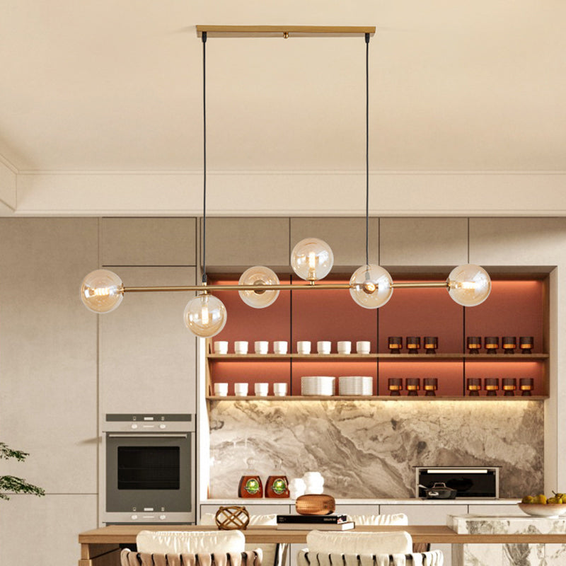 6 Light Modern Gold Metal Island Pendant Lighting Spherical Glass Island Ceiling Light for Dining Table Clearhalo 'Ceiling Lights' 'Island Lights' 'Lighting' 2605118
