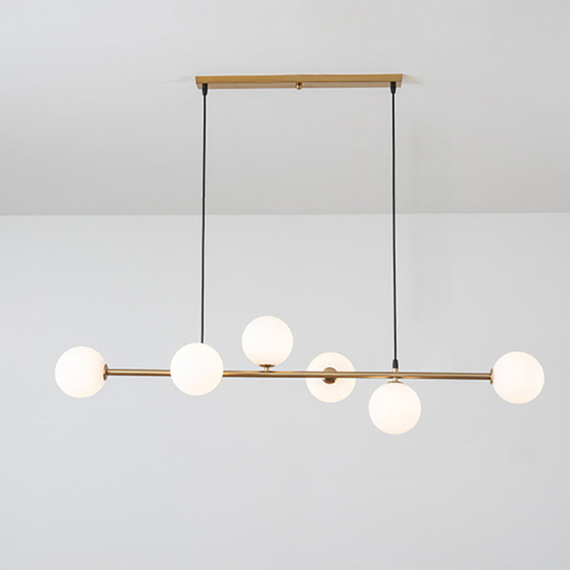 6 Light Modern Gold Metal Island Pendant Lighting Spherical Glass Island Ceiling Light for Dining Table Clearhalo 'Ceiling Lights' 'Island Lights' 'Lighting' 2605119