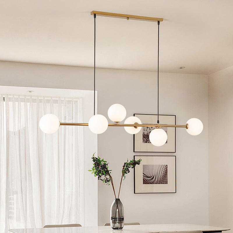 6 Light Modern Gold Metal Island Pendant Lighting Spherical Glass Island Ceiling Light for Dining Table Clearhalo 'Ceiling Lights' 'Island Lights' 'Lighting' 2605120