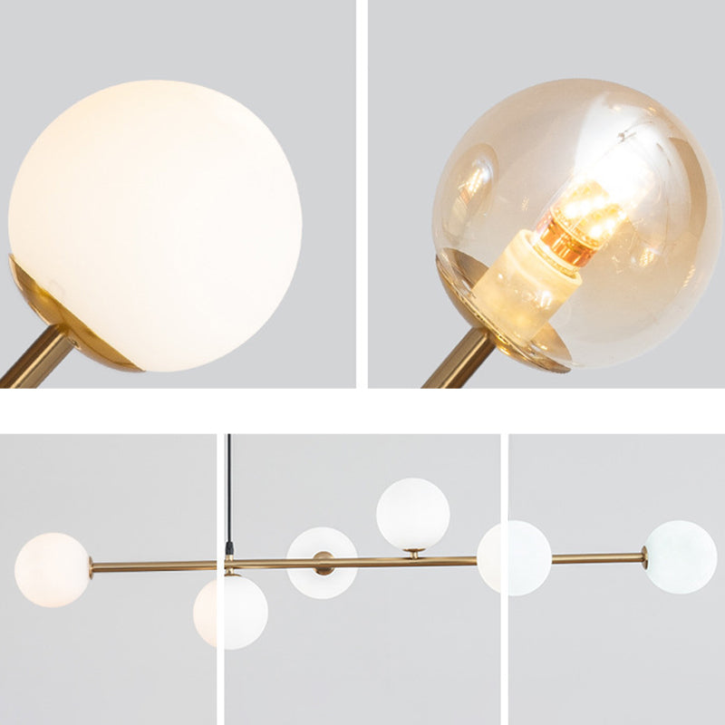 6 Light Modern Gold Metal Island Pendant Lighting Spherical Glass Island Ceiling Light for Dining Table Clearhalo 'Ceiling Lights' 'Island Lights' 'Lighting' 2605121