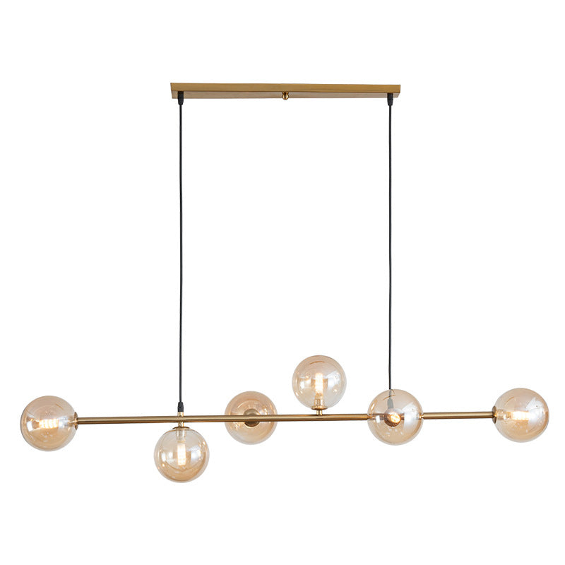 6 Light Modern Gold Metal Island Pendant Lighting Spherical Glass Island Ceiling Light for Dining Table Clearhalo 'Ceiling Lights' 'Island Lights' 'Lighting' 2605122