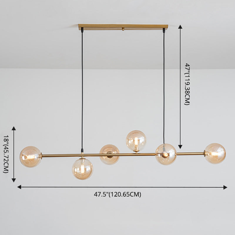 6 Light Modern Gold Metal Island Pendant Lighting Spherical Glass Island Ceiling Light for Dining Table Clearhalo 'Ceiling Lights' 'Island Lights' 'Lighting' 2605124