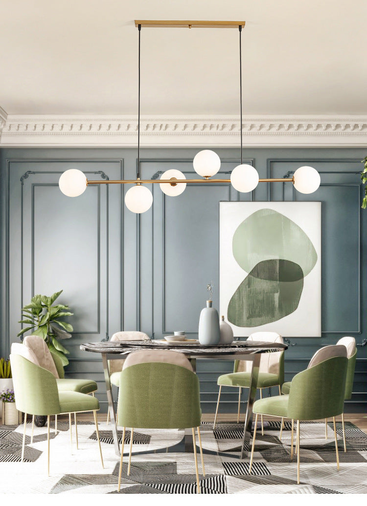 6 Light Modern Gold Metal Island Pendant Lighting Spherical Glass Island Ceiling Light for Dining Table Clearhalo 'Ceiling Lights' 'Island Lights' 'Lighting' 2605133