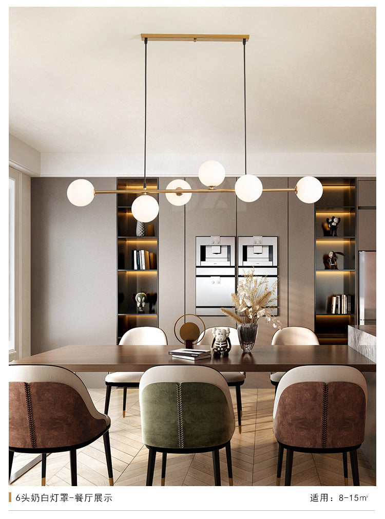 6 Light Modern Gold Metal Island Pendant Lighting Spherical Glass Island Ceiling Light for Dining Table Clearhalo 'Ceiling Lights' 'Island Lights' 'Lighting' 2605134