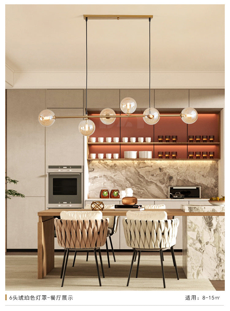 6 Light Modern Gold Metal Island Pendant Lighting Spherical Glass Island Ceiling Light for Dining Table Clearhalo 'Ceiling Lights' 'Island Lights' 'Lighting' 2605135