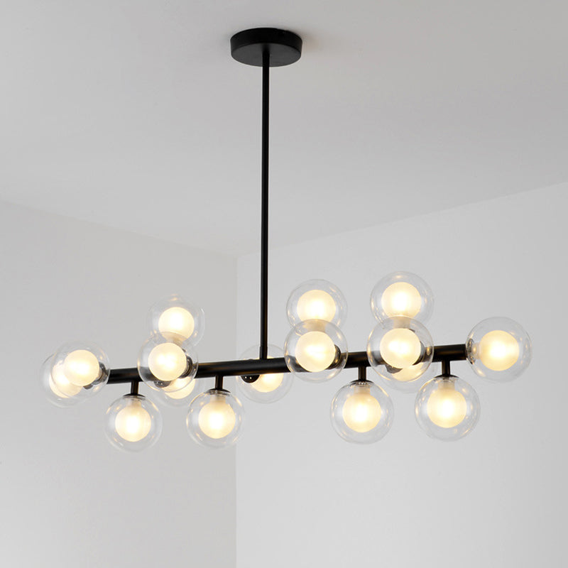 16 Light Modern Black Island Pendant Lighting Spherical Glass Island Ceiling Light for Dining Table Clearhalo 'Ceiling Lights' 'Island Lights' 'Lighting' 2605155