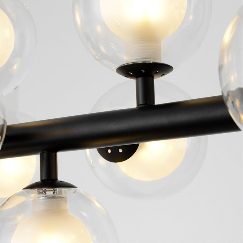 16 Light Modern Black Island Pendant Lighting Spherical Glass Island Ceiling Light for Dining Table Clearhalo 'Ceiling Lights' 'Island Lights' 'Lighting' 2605157