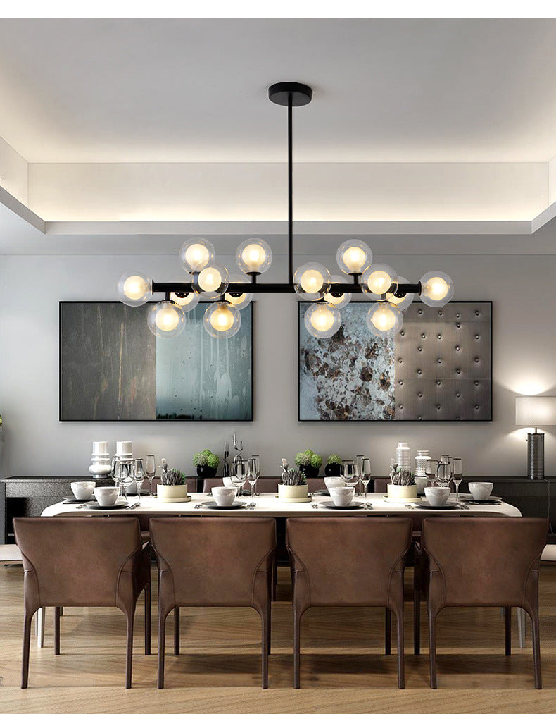 16 Light Modern Black Island Pendant Lighting Spherical Glass Island Ceiling Light for Dining Table Clearhalo 'Ceiling Lights' 'Island Lights' 'Lighting' 2605160