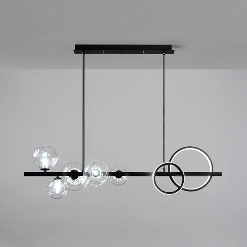 5 Light Modern Black Metal Island Pendant Lighting Spherical Glass Island Ceiling Light for Dining Table Clear Clearhalo 'Ceiling Lights' 'Island Lights' 'Lighting' 2605180