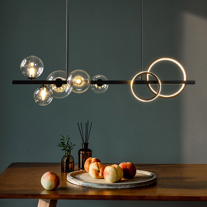 5 Light Modern Black Metal Island Pendant Lighting Spherical Glass Island Ceiling Light for Dining Table Clearhalo 'Ceiling Lights' 'Island Lights' 'Lighting' 2605181