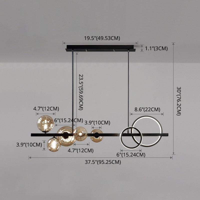 5 Light Modern Black Metal Island Pendant Lighting Spherical Glass Island Ceiling Light for Dining Table Clearhalo 'Ceiling Lights' 'Island Lights' 'Lighting' 2605190