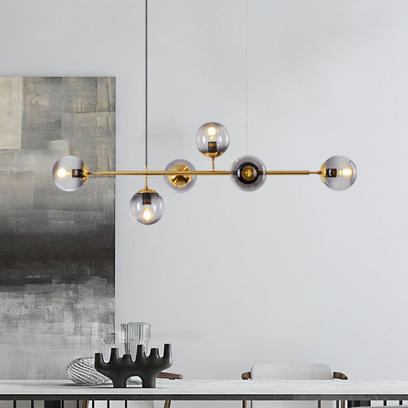 6 Light Modern Gold Metal Island Pendant Lighting Spherical Glass Island Ceiling Light for Dining Table Clearhalo 'Ceiling Lights' 'Island Lights' 'Lighting' 2605191
