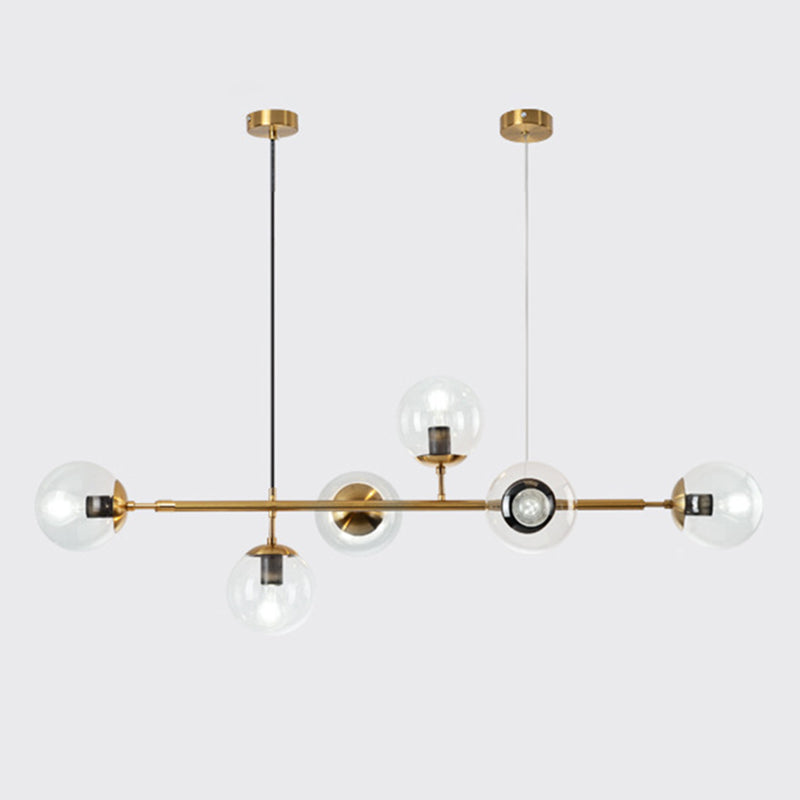 6 Light Modern Gold Metal Island Pendant Lighting Spherical Glass Island Ceiling Light for Dining Table Clear Clearhalo 'Ceiling Lights' 'Island Lights' 'Lighting' 2605193