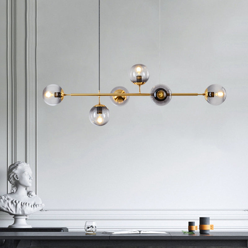 6 Light Modern Gold Metal Island Pendant Lighting Spherical Glass Island Ceiling Light for Dining Table Clearhalo 'Ceiling Lights' 'Island Lights' 'Lighting' 2605194
