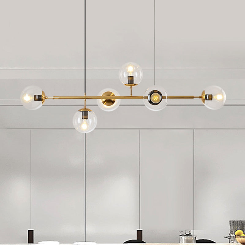 6 Light Modern Gold Metal Island Pendant Lighting Spherical Glass Island Ceiling Light for Dining Table Clearhalo 'Ceiling Lights' 'Island Lights' 'Lighting' 2605195