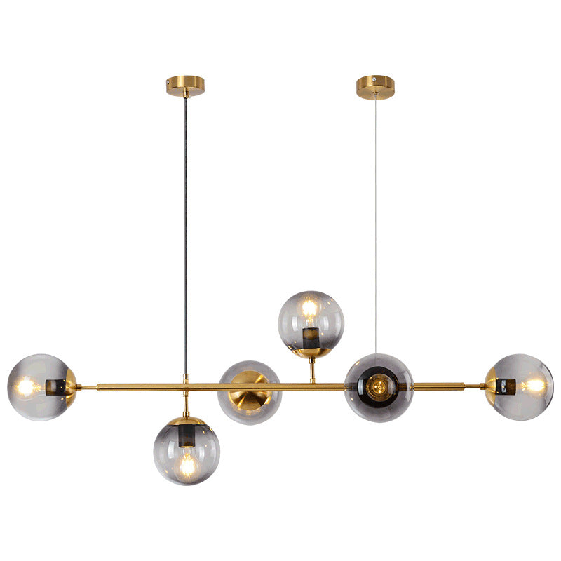 6 Light Modern Gold Metal Island Pendant Lighting Spherical Glass Island Ceiling Light for Dining Table Clearhalo 'Ceiling Lights' 'Island Lights' 'Lighting' 2605197
