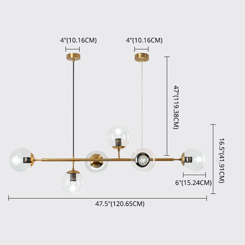 6 Light Modern Gold Metal Island Pendant Lighting Spherical Glass Island Ceiling Light for Dining Table Clearhalo 'Ceiling Lights' 'Island Lights' 'Lighting' 2605198