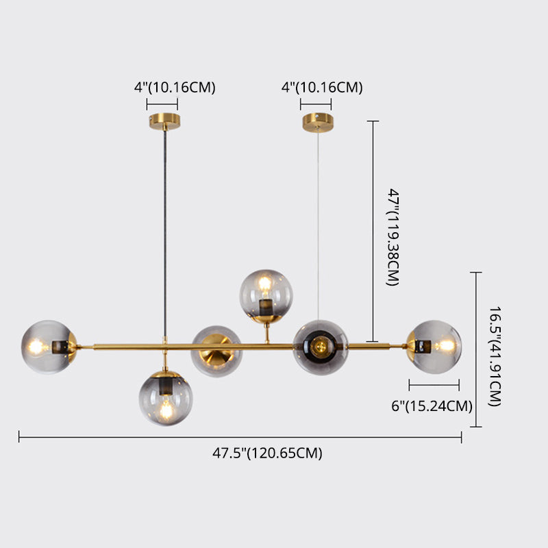 6 Light Modern Gold Metal Island Pendant Lighting Spherical Glass Island Ceiling Light for Dining Table Clearhalo 'Ceiling Lights' 'Island Lights' 'Lighting' 2605199
