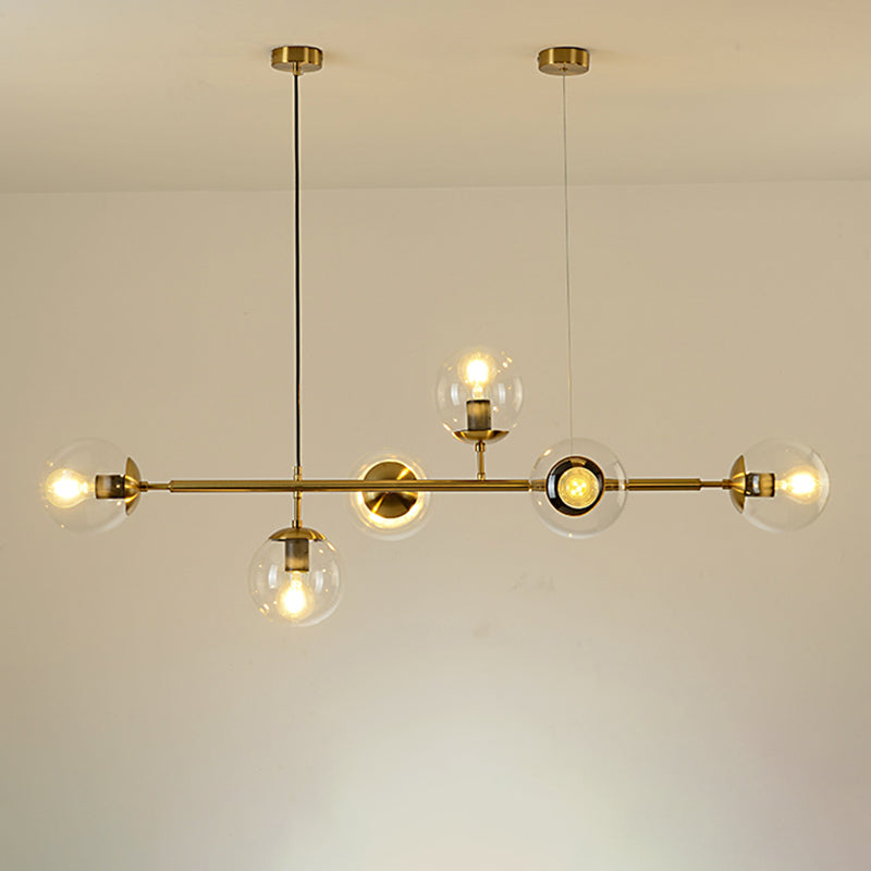 6 Light Modern Gold Metal Island Pendant Lighting Spherical Glass Island Ceiling Light for Dining Table Clearhalo 'Ceiling Lights' 'Island Lights' 'Lighting' 2605200