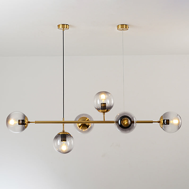 6 Light Modern Gold Metal Island Pendant Lighting Spherical Glass Island Ceiling Light for Dining Table Clearhalo 'Ceiling Lights' 'Island Lights' 'Lighting' 2605201