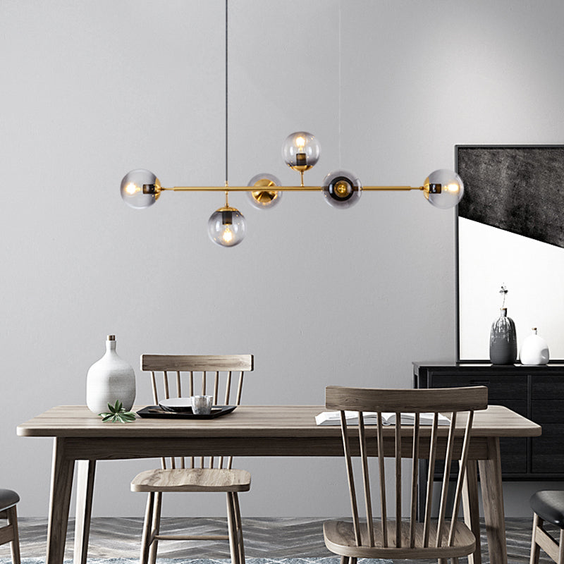 6 Light Modern Gold Metal Island Pendant Lighting Spherical Glass Island Ceiling Light for Dining Table Clearhalo 'Ceiling Lights' 'Island Lights' 'Lighting' 2605204