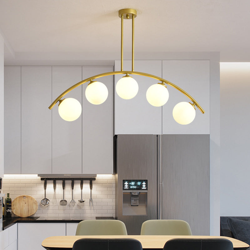 Mid-Century Modern Gold Metal Island Pendant Lighting Spherical Glass Island Ceiling Light for Dining Table Clearhalo 'Ceiling Lights' 'Island Lights' 'Lighting' 2605231
