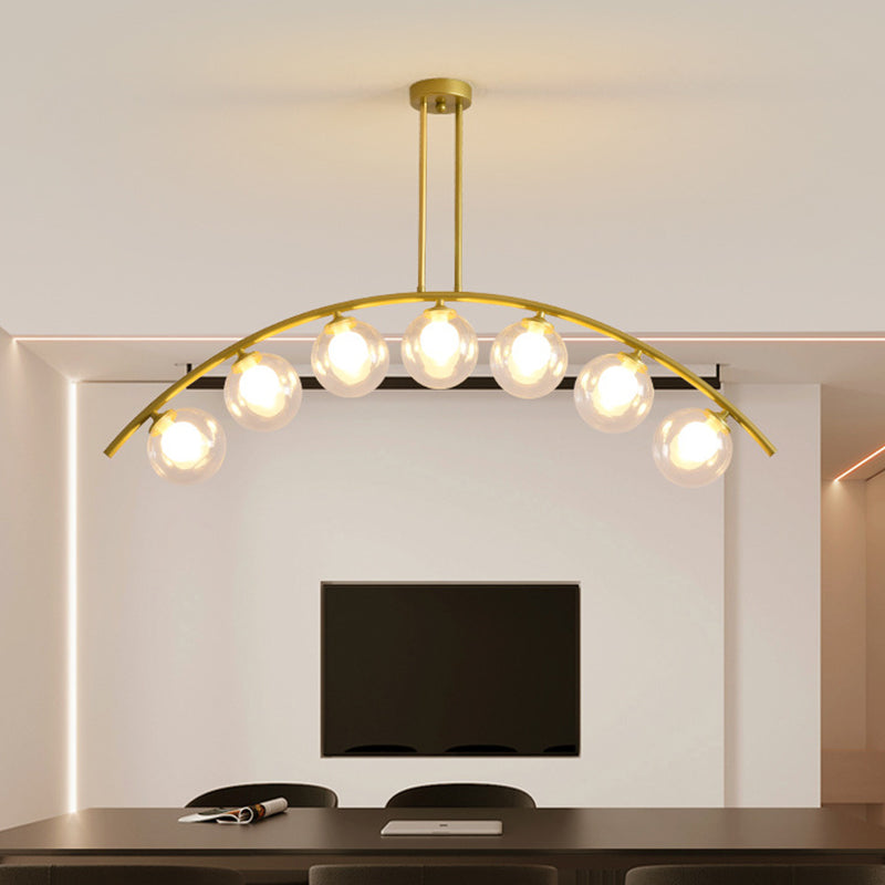 Mid-Century Modern Gold Metal Island Pendant Lighting Spherical Glass Island Ceiling Light for Dining Table 7 Gold Clear Clearhalo 'Ceiling Lights' 'Island Lights' 'Lighting' 2605237
