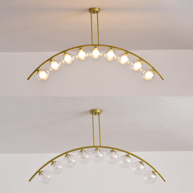 Mid-Century Modern Gold Metal Island Pendant Lighting Spherical Glass Island Ceiling Light for Dining Table Clearhalo 'Ceiling Lights' 'Island Lights' 'Lighting' 2605242