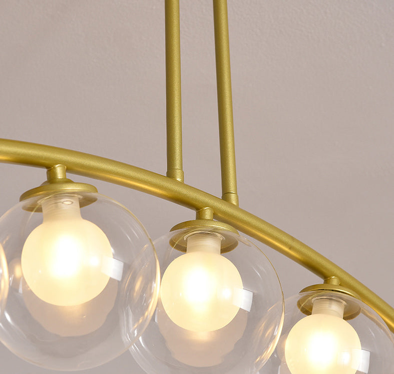 Mid-Century Modern Gold Metal Island Pendant Lighting Spherical Glass Island Ceiling Light for Dining Table Clearhalo 'Ceiling Lights' 'Island Lights' 'Lighting' 2605243