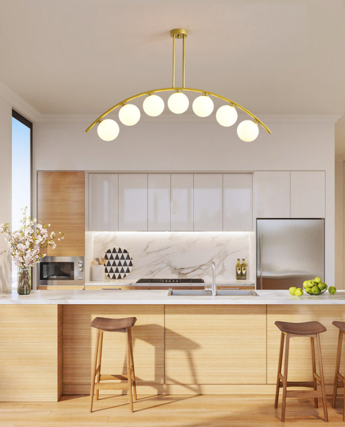 Mid-Century Modern Gold Metal Island Pendant Lighting Spherical Glass Island Ceiling Light for Dining Table Clearhalo 'Ceiling Lights' 'Island Lights' 'Lighting' 2605244