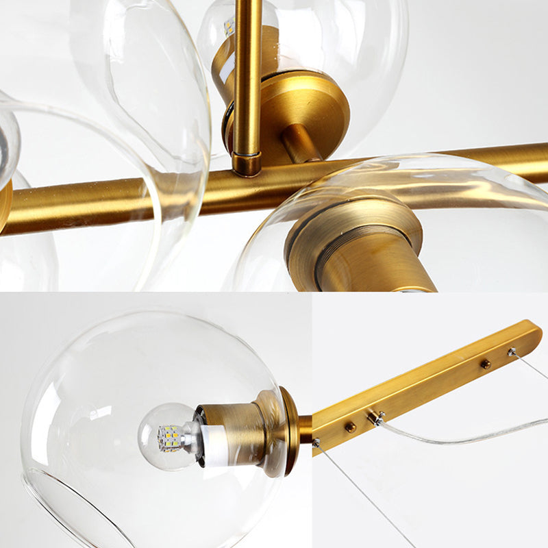 8 Light Mid-Century Gold Metal Island Pendant Lighting Spherical Glass Island Ceiling Light for Dining Table Clearhalo 'Ceiling Lights' 'Island Lights' 'Lighting' 2605258