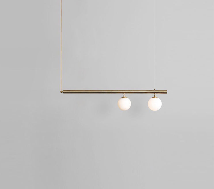 Modern Minimalism Gold Metal Linear Island Pendant Lighting Globe Glass Island Ceiling Light for Living Room 2 Gold Clearhalo 'Ceiling Lights' 'Island Lights' 'Lighting' 2605261