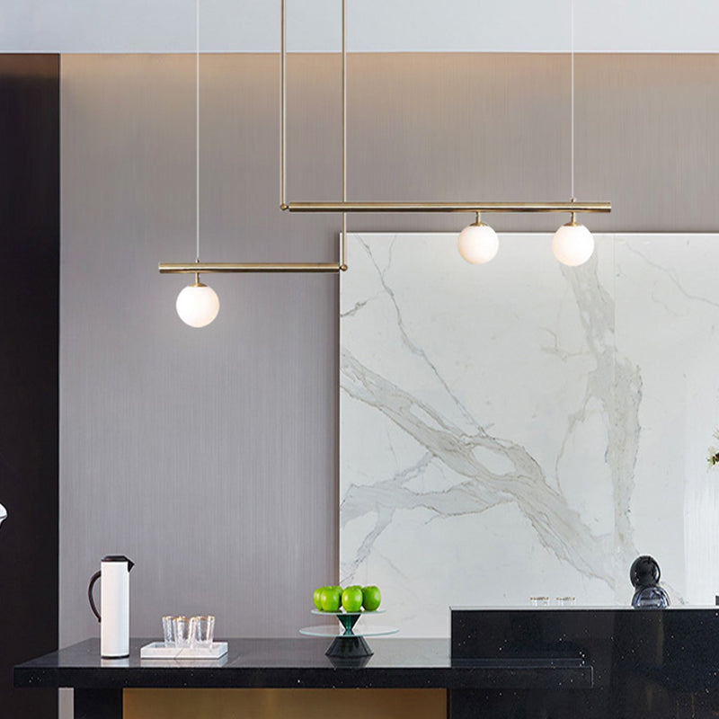 Modern Minimalism Gold Metal Linear Island Pendant Lighting Globe Glass Island Ceiling Light for Living Room Clearhalo 'Ceiling Lights' 'Island Lights' 'Lighting' 2605262