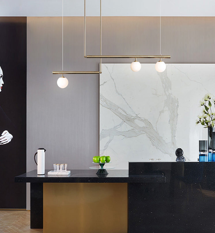 Modern Minimalism Gold Metal Linear Island Pendant Lighting Globe Glass Island Ceiling Light for Living Room Clearhalo 'Ceiling Lights' 'Island Lights' 'Lighting' 2605267