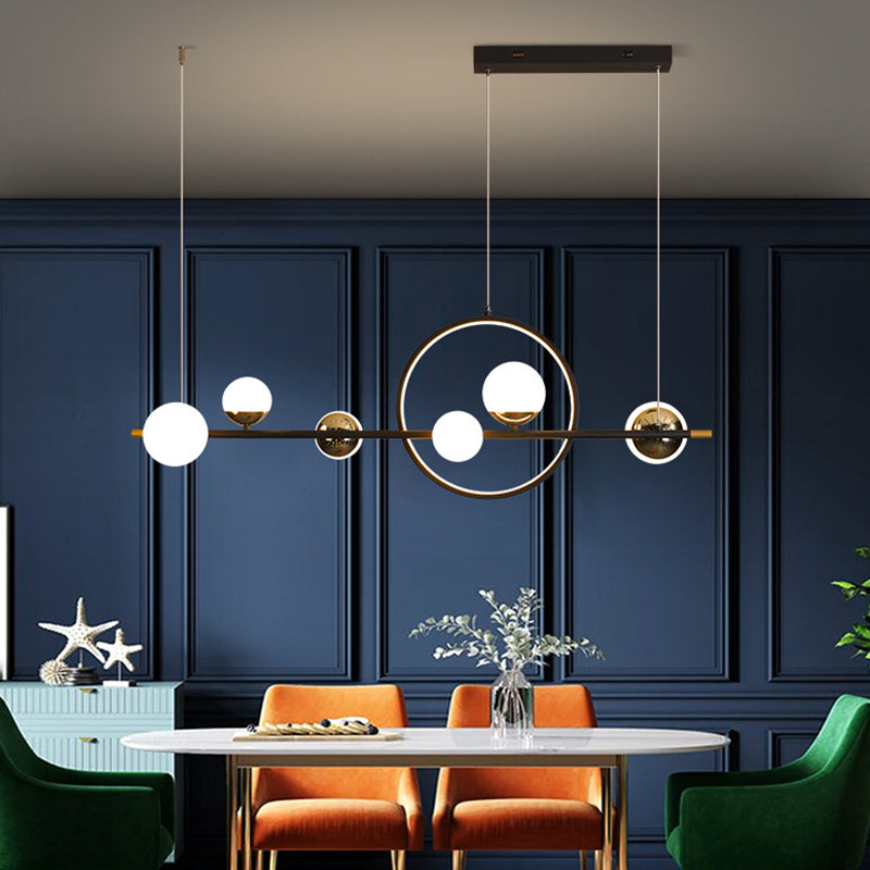6 Light Modern Black Metal Island Pendant Lighting Spherical Glass Island Ceiling Light for Dining Table Clearhalo 'Ceiling Lights' 'Island Lights' 'Lighting' 2605272