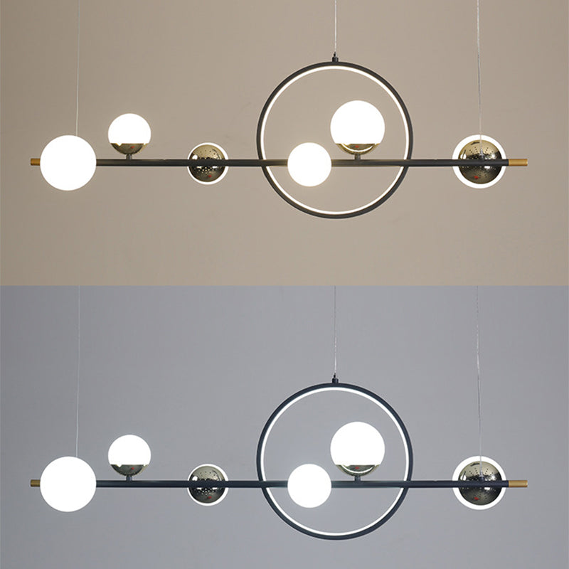 6 Light Modern Black Metal Island Pendant Lighting Spherical Glass Island Ceiling Light for Dining Table Clearhalo 'Ceiling Lights' 'Island Lights' 'Lighting' 2605277