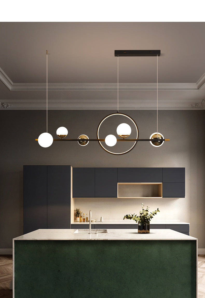 6 Light Modern Black Metal Island Pendant Lighting Spherical Glass Island Ceiling Light for Dining Table Clearhalo 'Ceiling Lights' 'Island Lights' 'Lighting' 2605280