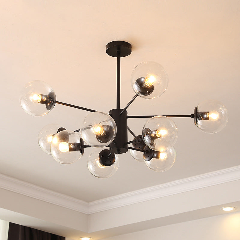 Modern Metal Hanging Chandelier Light Spherical Glass Shade Suspension Light in Black for Bedroom 10 Black Clear Clearhalo 'Ceiling Lights' 'Chandeliers' Lighting' 2605310